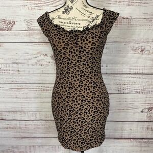 Majorelle Darsey Leopard Print ruffle neck size XSmall body-con mini dress